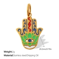 Hamsa Hand pendant in golden stainless steel with colorful oil dripping evil eye detail - Gold Lotus Hand (PJ1860CRG)