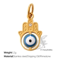 Golden Hamsa Hand pendant in stainless steel with blue Evil Eye and crystal details - Gold Lace Hand (PJ1861WBG)