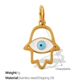 Gold Hamsa Hand charm with Evil Eye inlay and measurement of 17mm and 1g weight - Gold Heart Hand (PJ1863WBG)