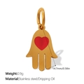 Gold Hamsa Hand pendant with a red heart in stainless steel for DIY jewelry making - Gold Red Heart Hand (PJ1865RDG)