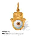 Golden Hamsa Hand pendant in stainless steel with blue dripping oil evil eye detail - Gold Classic Hand (PJ1866WBG)