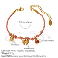 Red and beige woven bracelet with butterfly and ladybug charms in golden stainless steel - Butterfly Bow Ladybug Pendant Bracelet (SL385RBG11) / Red Beige Gold