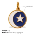 Golden stainless steel round pendant featuring blue oil dripping moon and star design - Moon and Star Pattern Pendant (PJ1760BWG)