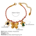 Braided rope bracelet with gold stainless steel charms of spider butterfly and angel - Spider Butterfly Angel Pendant Bracelet (SL385RBG12) / Red Brown