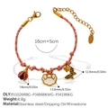 Red braided cord bracelet with ladybug and butterfly pendants in stainless steel - Ladybug Padlock Butterfly Pendant Bracelet (SL385RBG13)