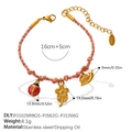 Pink braided rope bracelet with golden ladybug, flower, and snail charms - Ladybug Flower Snail Pendant Bracelet (SL385RBG15)