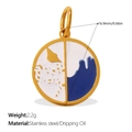 Golden stainless steel sun and moon round pendant with blue and white dipping oil finish - Blue and White Floral Disc Pendant (PJ1765BWG)