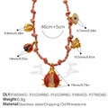 Braided rope charm necklace with ladybug and evil eye pendants in pink and beige - Ladybug Heart Rhinestone Bee Necklace (XL785RBG13)
