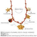 Delicate red braided charm necklace with star, ladybug, and flower pendants - Star Ladybug Bee Clover Necklace (XL785RBG14)