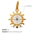 Golden stainless steel sun charm with evil eye dripping oil detail and heart link - Sun Evil Eye Pendant (PJ1779WBG)