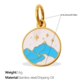 Star and moon themed round stainless steel pendant charm with blue mountain enamel - Starry Mountain Disc Pendant (PJ1783BWG)
