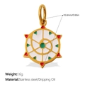 Gold stainless steel hexagonal sunburst pendant with white enamel and colorful accents - Hexagonal Radiant Spiral Pendant (PJ1785CRG)