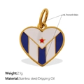 Golden heart charm with Cuba flag pattern in stainless steel, size 14.7mm and weight 2.1g - Cuba Flag Heart Pendant (PJ1787BWG)