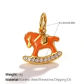 Orange rocking horse pendant in gold stainless steel with rhinestones and dripped oil finish - Orange Rocking Horse (PJ2154WOG)