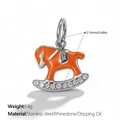 Orange stainless steel rocking horse pendant with rhinestones and enamel checkered pattern - Silver Base Orange Horse (PJ2154WOS)