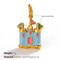 Sky blue checkered castle charm in stainless steel and enamel for sweet jewelry - Blue Castle (PJ2155BPG)