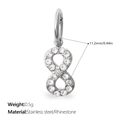 Silver infinity symbol charm in stainless steel with sparkling rhinestones, 0.5g weight - Silver Infinity Number 8 Charm (PJ2074WES)