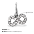 Infinity pendant in stainless steel with white rhinestones, 6.3mm height and 0.5g weight - Silver Small Infinity Charm (PJ2075WES)