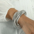 Bracciale minimalista in acciaio inossidabile argento a tre strati con trama tubogas - Stile Acciaio a Triplo Strato (SZ04) / Argento