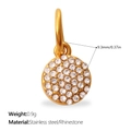 Minimalist gold stainless steel round charm with micro-set diamonds for jewelry DIY - Gold Full Rhinestone Circle Charm (PJ2076WEG)