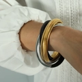 Set di bracciali a tre strati avvolgenti in oro, argento e nero in acciaio inox - Stile Oro Acciaio Nero a Triplo Strato (SZ04) / Oro Acciaio Nero