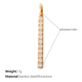 Minimalist gold stainless steel bar pendant featuring eleven sparkling white rhinestones - Gold 11-Diamond Long Bar Charm (PJ2077WEG)