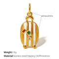 Golden and white striped suitcase charm pendant with rhinestones and colorful enamel accents - Striped Suitcase Style (PJ2158WEG) / Gold/White