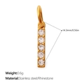 Vertical gold plated stainless steel bar pendant with five clear rhinestones and ring loop - Gold 5-Diamond Short Bar Charm (PJ2078WEG)