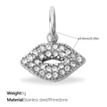 Silver lip-shaped pendant charm with pave-set rhinestones and stainless steel finish - Silver Full Rhinestone Lip Charm (PJ2081WES)
