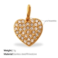 Golden heart pendant charm in stainless steel with pavé rhinestones, 12.7mm size - Gold Full Rhinestone Heart Charm (PJ2082WEG)