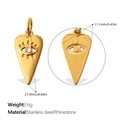 Goldener Herzanhänger aus Edelstahl mit Augengravur und Straßstein, 21,9 mm Länge - Gold Herz Auge Stil (PJ2008WEG)