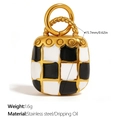 Checkered bag charm in black and white dripping oil on a gold stainless steel base - Checkerboard Bag Style (PJ2162BWG) / Gold/Black
