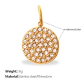Golden stainless steel round pendant with rhinestones including size and weight details - Gold Full Rhinestone Flat Round Charm (PJ2084WEG)