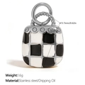 Fashionable stainless steel handbag charm with black and white checkerboard pattern - Checkerboard Bag Style (PJ2162BWS) / Silver/Black