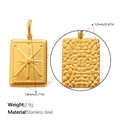Goldener Edelstahl-Rechteckanhänger mit Sonnenstrahlen und Hammerschlag-Textur - Gold Sonnenstruktur Quadratischer Anhänger Stil (PJ2010G)