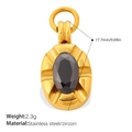 Golden stainless steel oval pendant with black zircon inlay and starburst texture - Black Zircon Oval Style (PJ2182BKG) / Gold