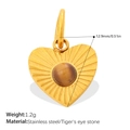 Golden stainless steel heart pendant with radial texture and Tiger's eye stone inlay - Tiger's Eye Heart Style (PJ2183BNG) / Gold
