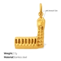 L-shaped gold stainless steel tower pendant featuring intricate architectural textures - Big Ben Style Letter L Style (PJ2225G) / Gold