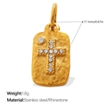 Goldener Kreuzanhänger aus Edelstahl mit weißen Strasssteinen und Hammerschlag - Gold Gehämmertes Kreuz Stil (PJ2011WEG)