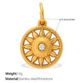 Goldener Edelstahl Sonnen-Anhänger mit Strassstein und 15,3 mm Durchmesser - Sonnenblume Stil (PJ2039WEG) / Gold