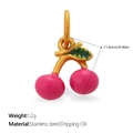 Pendentif cerise ludique en rouge rose et vert avec finition en acier inoxydable doré - Style Cerise Doré (PJ2213RRG)