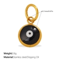Golden stainless steel Evil Eye pendant with black dripping oil enamel and 12mm round charm - Black Evil Eye (PJ1959) / Gold Black (PJ1959BWG)