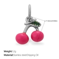 Pendentif cerise en huile rose et acier inoxydable avec feuille verte pour bijoux - Style Cerise Argenté (PJ2213RRS)