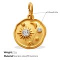 Goldener Edelstahl-Anhänger mit Sonne, Mond, Sternen und funkelnden Strasssteinen - Gold Runder Mond Stern Stil (PJ2014WEG)