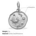 Silberner Edelstahl-Sonnen- und Mondanhänger mit Strasssteinen für Schmuckherstellung - Silber Runder Mond Stern Stil (PJ2014WES)