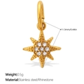 Achtzackiger Sternanhänger aus vergoldetem Edelstahl mit Strasssteinen, 11,3mm lang - Dekorativer Stern Stil (PJ2044WEG) / Gold