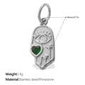 Silberner Hamsa-Hand-Anhänger aus Edelstahl mit grünem Herz-Strassstein in der Mitte - Silber Hamsa Hand Stil (PJ2015GNS)