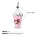 Pendentif cornet de glace rose en acier inoxydable avec motifs de cœur et finition émail - Style Milkshake Rose Argenté (PJ2214PRS)