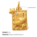 Goldener Edelstahl-Rechteckanhänger mit Mondsichel- und Sternrelief und Strassstein - Gold Rechteckiger Mond Stern Stil 2 (PJ2016WEG)