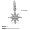 Silberner Edelstahl-Sternanhänger mit funkelnden Strasssteinen Achtzackig 11,3mm - Dekorativer Stern Stil (PJ2044WES) / Silber
